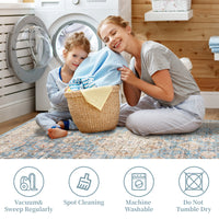 Garvee Washable Rug 6x9 Boho Soft Living Room Rugs Indoor Distressed Floor Carpet Vintage Rustic Farmhouse Area Rugs for Bedroom Non Slip Foldable Thin Rug for Kitchen Dining Room Kids Room Blue