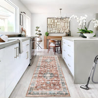 Garvee Area Rug 2x6 Vintage Rug Runner Washable Rug Soft Oriental Entryway Runners Indoor Hallway Kitchen Runners Non-Slip Non Shedding Long Rug Runner for Living Room Bedroom Bedside Bathroom Red