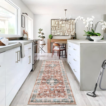 Garvee Area Rug 2x6 Vintage Rug Runner Washable Rug Soft Oriental Entryway Runners Indoor Hallway Kitchen Runners Non-Slip Non Shedding Long Rug Runner for Living Room Bedroom Bedside Bathroom Red