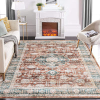 Garvee Washable Rug 6x9 Boho Soft Living Room Rugs Indoor Distressed Floor Carpet Vintage Rustic Farmhouse Area Rugs for Bedroom Non Slip Foldable Thin Rug for Kitchen Dining Room Kids Room Red