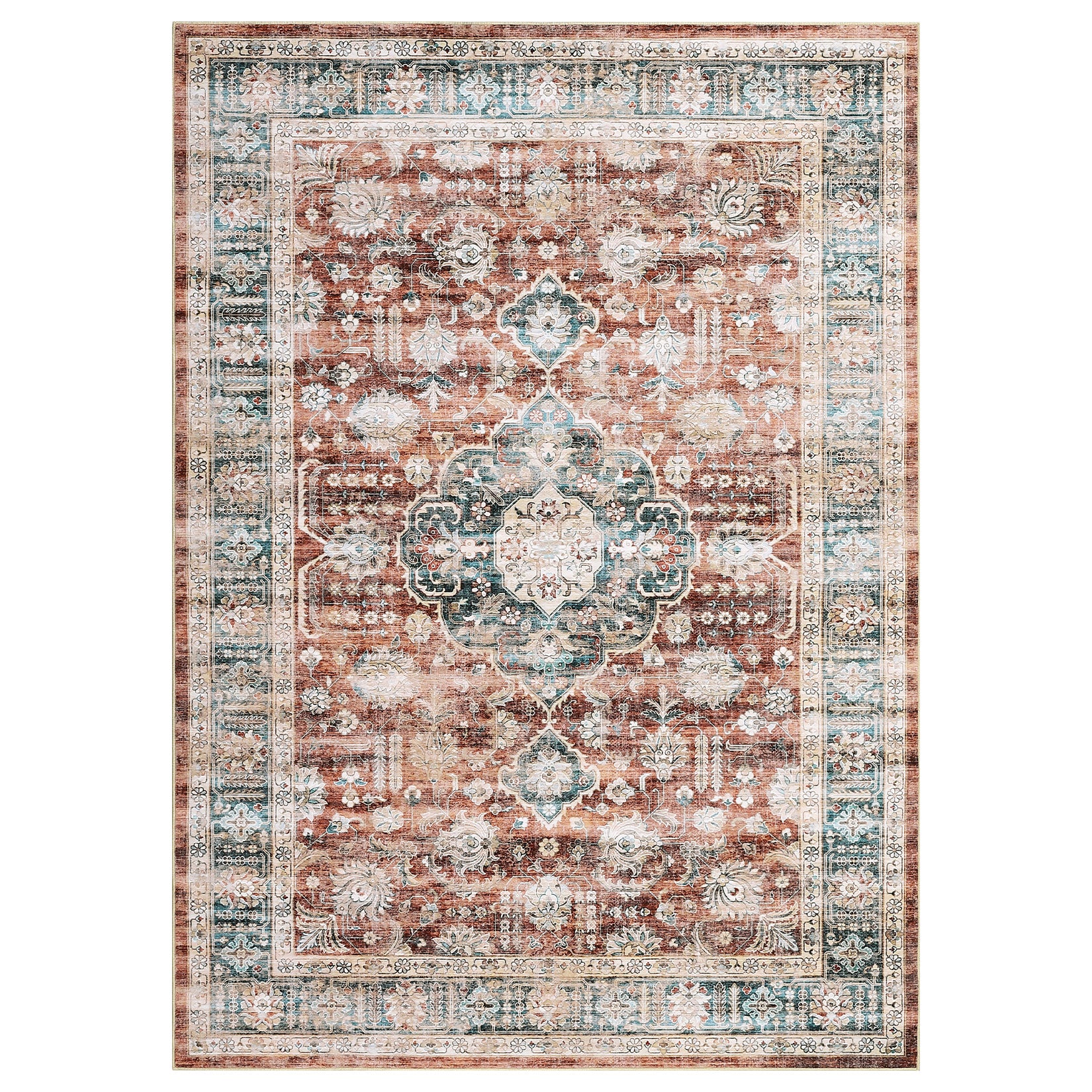 Garvee Washable Rug 6x9 Boho Soft Living Room Rugs Indoor Distressed Floor Carpet Vintage Rustic Farmhouse Area Rugs for Bedroom Non Slip Foldable Thin Rug for Kitchen Dining Room Kids Room Red