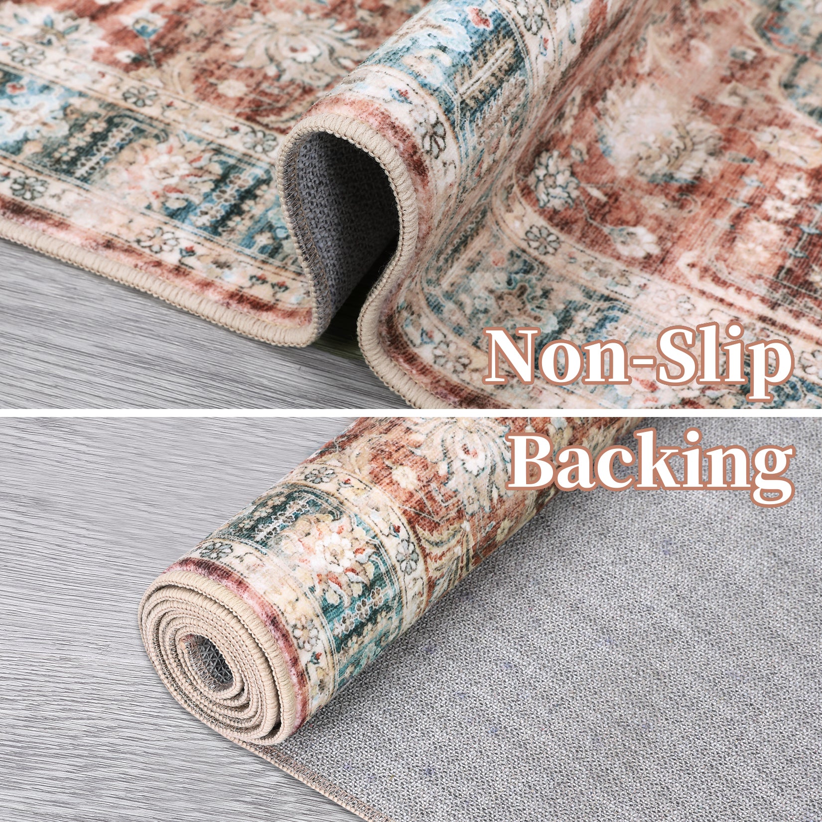 Garvee Washable Rug 6x9 Boho Soft Living Room Rugs Indoor Distressed Floor Carpet Vintage Rustic Farmhouse Area Rugs for Bedroom Non Slip Foldable Thin Rug for Kitchen Dining Room Kids Room Red