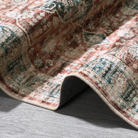 Garvee Washable Rug 6x9 Boho Soft Living Room Rugs Indoor Distressed Floor Carpet Vintage Rustic Farmhouse Area Rugs for Bedroom Non Slip Foldable Thin Rug for Kitchen Dining Room Kids Room Red