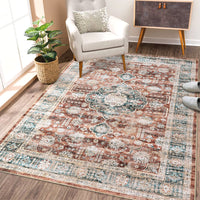 Garvee Washable Rug 6x9 Boho Soft Living Room Rugs Indoor Distressed Floor Carpet Vintage Rustic Farmhouse Area Rugs for Bedroom Non Slip Foldable Thin Rug for Kitchen Dining Room Kids Room Red