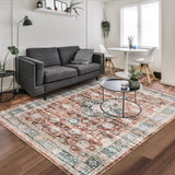 Garvee Washable Rug 6x9 Boho Soft Living Room Rugs Indoor Distressed Floor Carpet Vintage Rustic Farmhouse Area Rugs for Bedroom Non Slip Foldable Thin Rug for Kitchen Dining Room Kids Room Red - Red