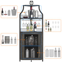 Garvee Corner Wine Bar Rack Cabinet with Detachable Wine Rack, Bar Cabinet with Glass Holder and Mesh Door, Liquor Coffe Bar Cabinet with Adjustable Shelves, Dark Wood