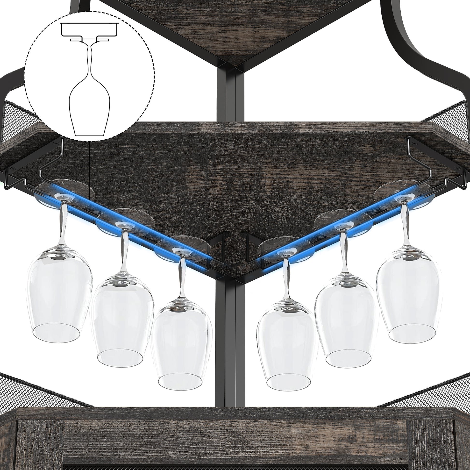 Garvee Corner Wine Bar Rack Cabinet with Detachable Wine Rack, Bar Cabinet with Glass Holder and Mesh Door, Liquor Coffe Bar Cabinet with Adjustable Shelves, Dark Wood