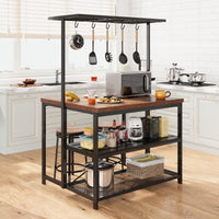 Garvee 42 inch Kitchen Island Bakers Rack 5 Hooks 3 Tier Microwave Stand Oven Shelf with Storage,Large Coffee Bar Table, Storage Shelf for Kitchen Dining Room Living Room