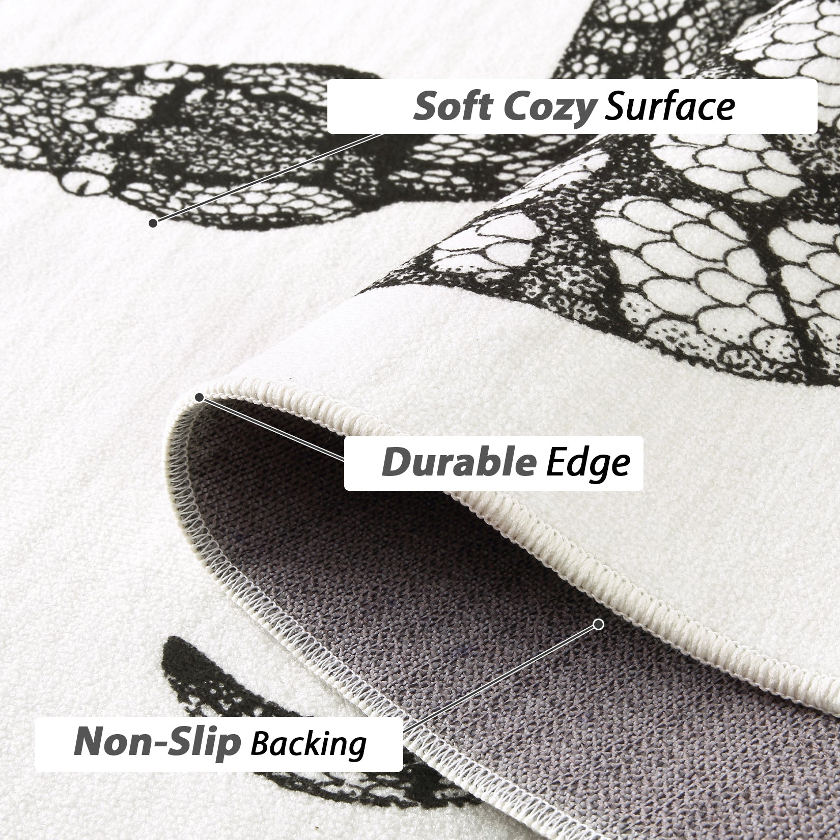 Garvee Animal Print Black & White 3x5 Washable Rug – Modern Snake Rug, Low-Pile Gothic Area Carpet for Bedroom, Living Room, Office, or Aesthetic Floor Decor