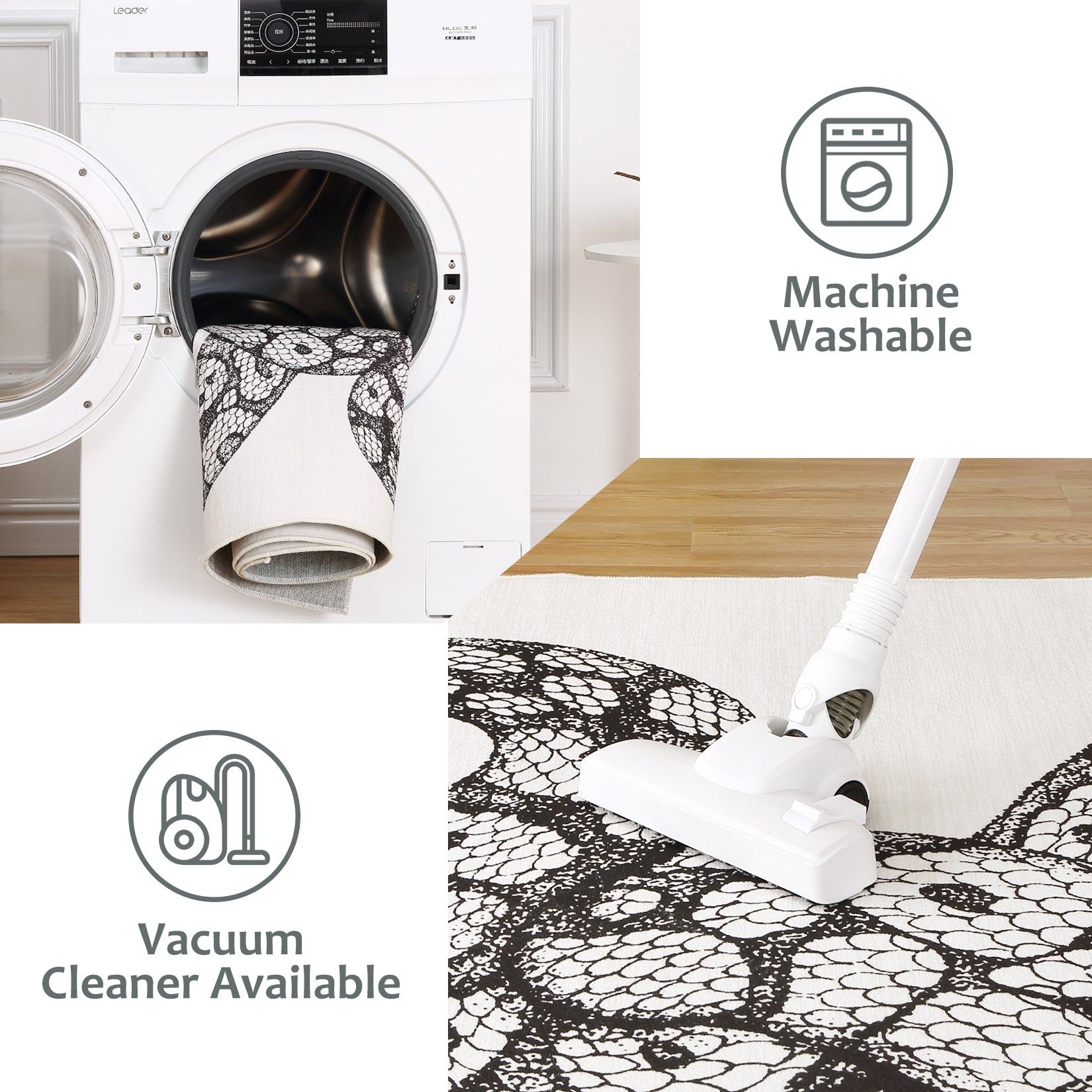 Garvee Animal Print Black & White 3x5 Washable Rug – Modern Snake Rug, Low-Pile Gothic Area Carpet for Bedroom, Living Room, Office, or Aesthetic Floor Decor