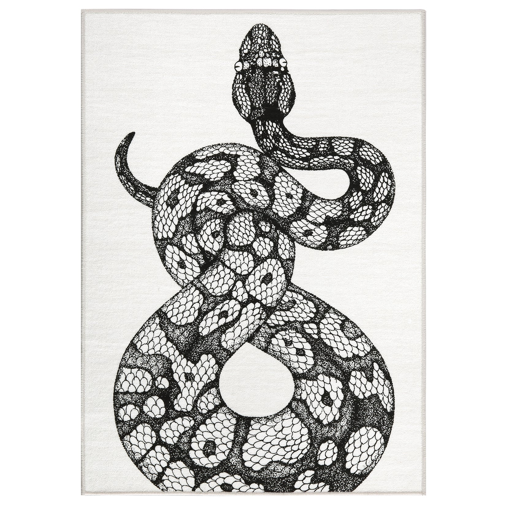 Garvee Animal Print Black & White 3x5 Washable Rug – Modern Snake Rug, Low-Pile Gothic Area Carpet for Bedroom, Living Room, Office, or Aesthetic Floor Decor