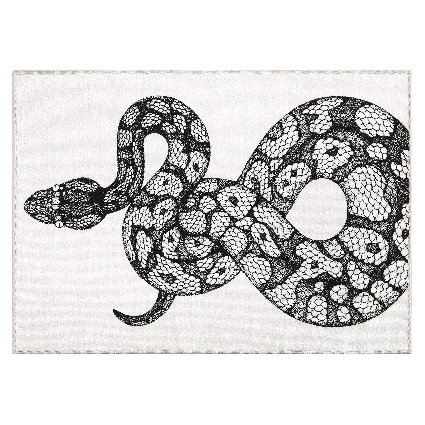 Garvee Animal Print Black & White 3x5 Washable Rug – Modern Snake Rug, Low-Pile Gothic Area Carpet for Bedroom, Living Room, Office, or Aesthetic Floor Decor