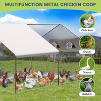 Garvee Large Metal Chicken Coop, Walk-in Poultry Cage, Chicken House with Waterproof and Anti-Ultraviolet Cover for Outdoor Yard Farm Silver - 9.8*19.7*6.6FT