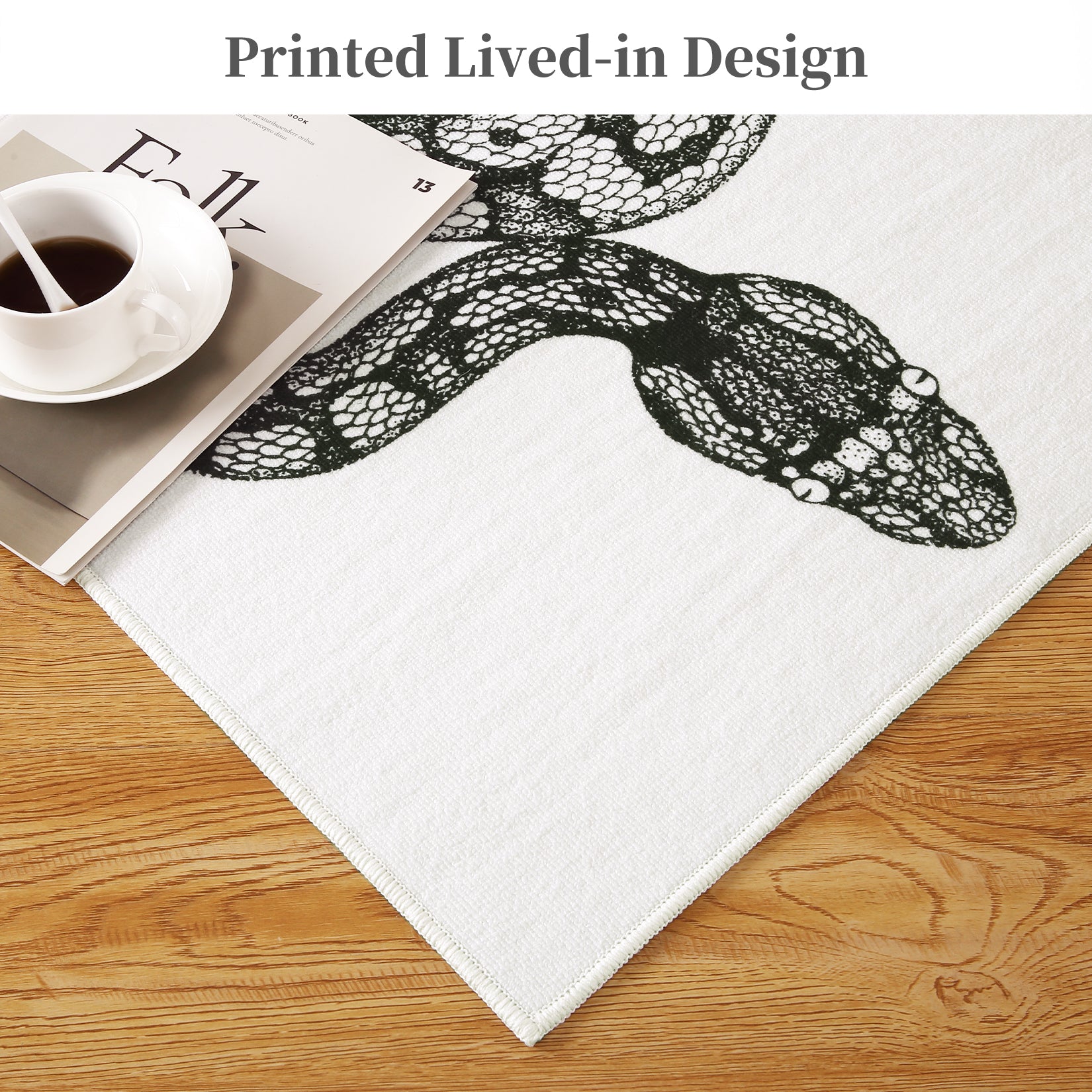 Garvee Animal Print Black & White 2x3 Washable Entryway Rug – Modern Snake Rug, Indoor/Outdoor Non-Slip Throw Mat for Bedroom, Bathroom, Kitchen, or Living Room