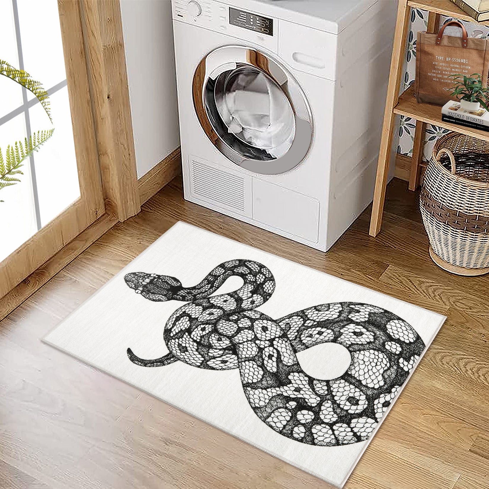 Garvee Animal Print Black & White 2x3 Washable Entryway Rug – Modern Snake Rug, Indoor/Outdoor Non-Slip Throw Mat for Bedroom, Bathroom, Kitchen, or Living Room