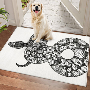 Garvee Animal Print Black & White 2x3 Washable Entryway Rug – Modern Snake Rug, Indoor/Outdoor Non-Slip Throw Mat for Bedroom, Bathroom, Kitchen, or Living Room