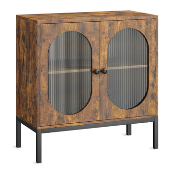 Garvee Buffet Cabinet, Storage Cabinet with Glass Doors and Adjustable Shelves, Farmhouse Cabinet Sideboard, Wood Console Cabinet for Kitchen, Living Room and Dining Room, Brown
