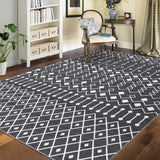 Garvee Washable 8x10 Grey Moroccan Rug - Modern Geometric Low Pile Carpet for Bedroom & Living Room - Non-Slip, Easy Care, Durable, Cozy Polyester - Gray