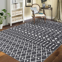 Garvee Washable 8x10 Grey Moroccan Rug - Modern Geometric Low Pile Carpet for Bedroom & Living Room - Non-Slip, Easy Care, Durable, Cozy Polyester