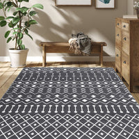 Garvee Washable 8x10 Grey Moroccan Rug - Modern Geometric Low Pile Carpet for Bedroom & Living Room - Non-Slip, Easy Care, Durable, Cozy Polyester