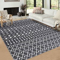 Garvee Washable 8x10 Grey Moroccan Rug - Modern Geometric Low Pile Carpet for Bedroom & Living Room - Non-Slip, Easy Care, Durable, Cozy Polyester