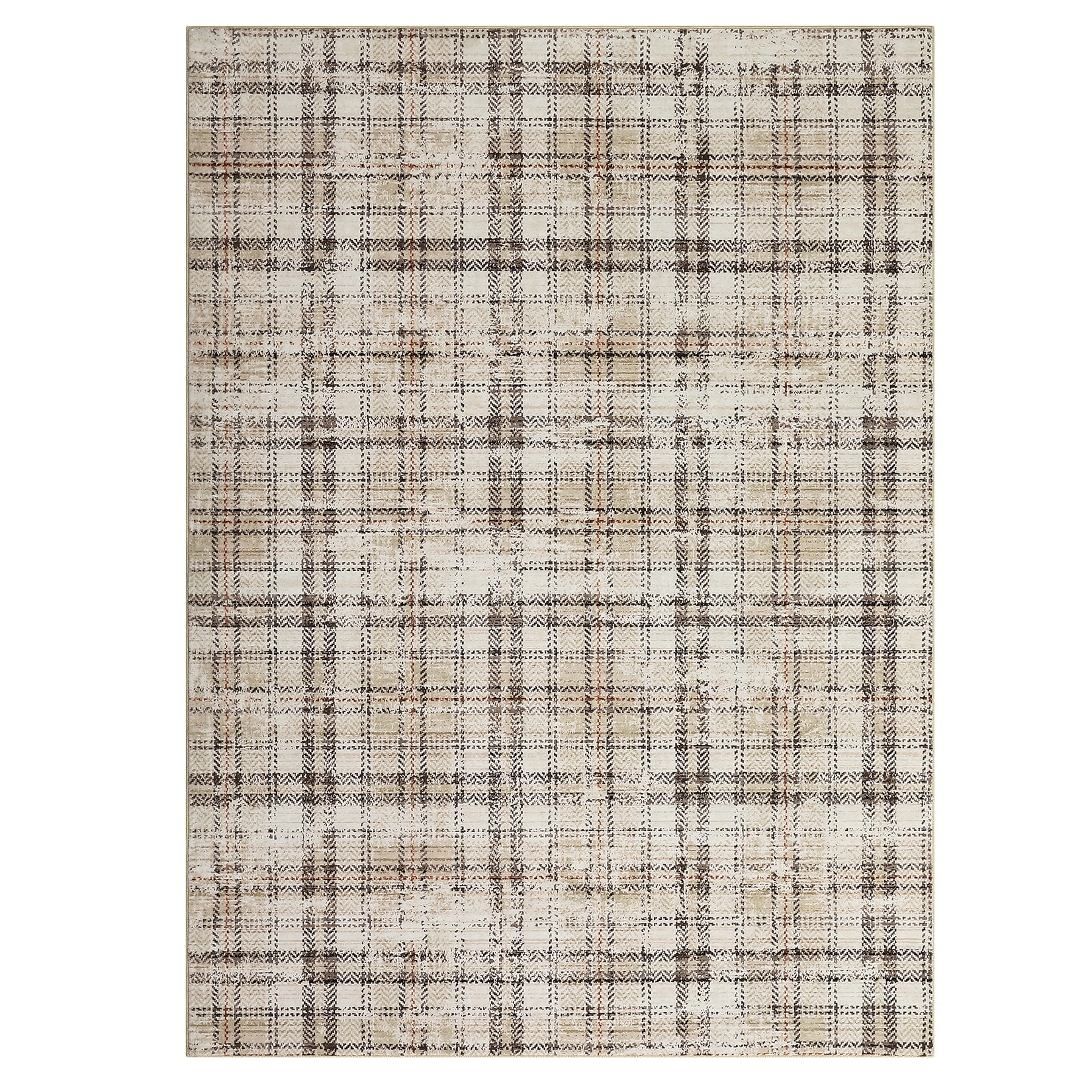 Garvee Washable 4x6 Rugs for Entryway Non Slip Living Room Area Rug, Tartan Plaid Farmhouse Bedroom Carpet Dorm Room Throw Rug, Low Pile Soft Accent Mat for Kitchen Entry Office 4'x6' Beige