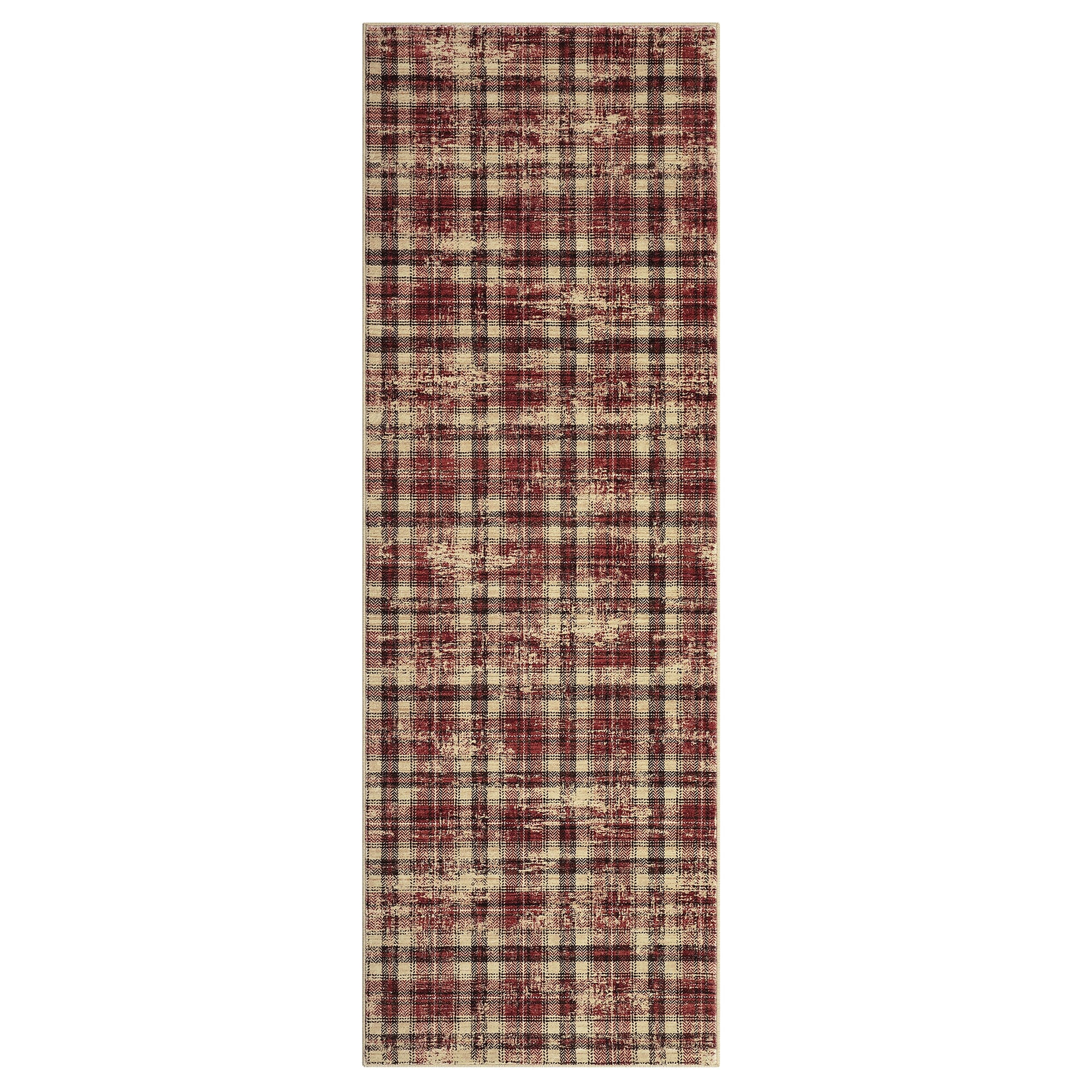 Garvee Washable Runner Rug 2x8 Runner Modern Non Slip Kitchen Rugs Tartan Plaid Entryway Rug Farmhouse Soft Bathroom Rugs Stain Resistant Carpet for Hallway Laundry Bedroom, Red