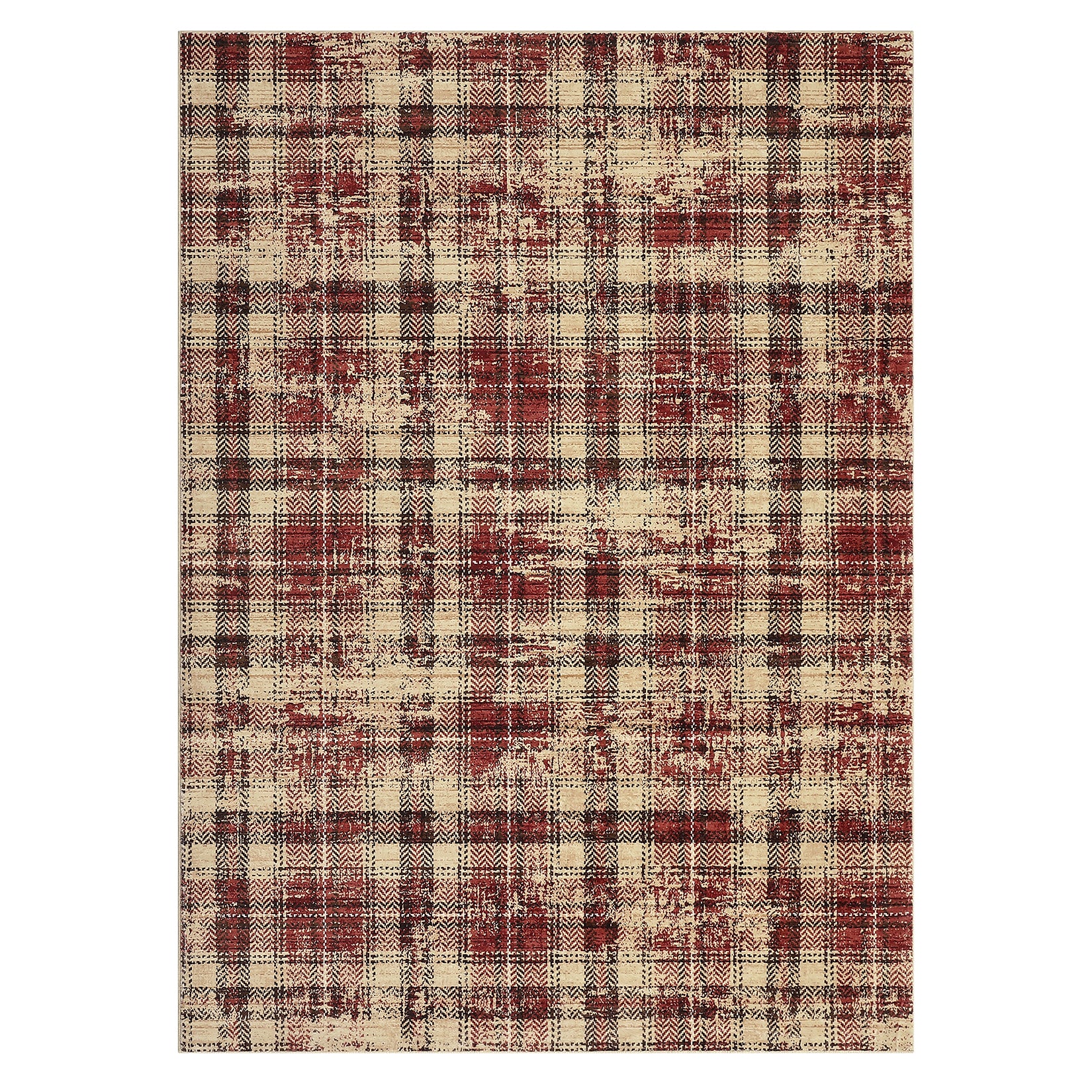 Garvee Washable Area Rug 8x10 Red Modern Plaid Non-Slip Low Pile Polyester Fiber Durable Fade-Resistant Living Room Bedroom Playroom