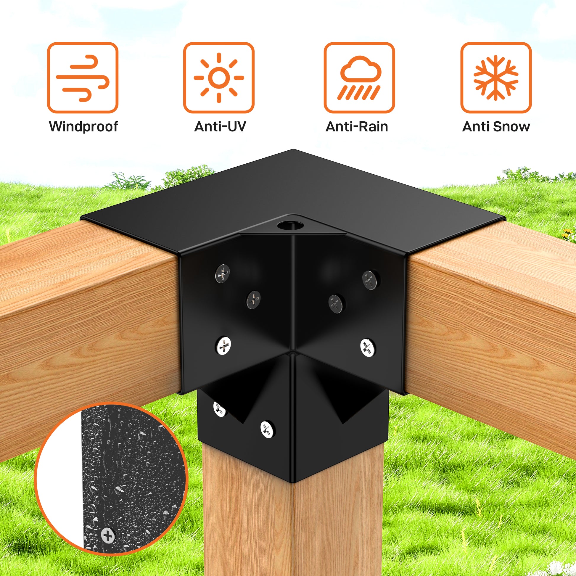 Garvee 4″×4″ (Inner 3.6″x3.6″) Pergola Bracket Kit (4x 3-Way + 4x Base) for Wood Beams – Heavy Duty Steel Connectors – DIY Gazebo, Patio, Deck, Outdoor Pergola, Black