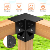 Garvee 4″×4″ (Inner 3.6″x3.6″) Pergola Bracket Kit (4x 3-Way + 4x Base) for Wood Beams – Heavy Duty Steel Connectors – DIY Gazebo, Patio, Deck, Outdoor Pergola, Black