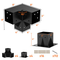 Garvee 4″×4″ (Inner 3.6″x3.6″) Pergola Bracket Kit (4x 3-Way + 4x Base) for Wood Beams – Heavy Duty Steel Connectors – DIY Gazebo, Patio, Deck, Outdoor Pergola, Black