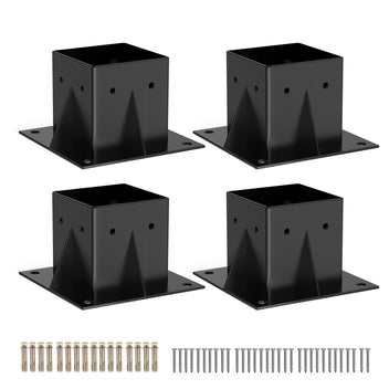 Garvee 4"x 4" (Inner 3.6"x3.6") Post Brackets, 4PC Heavy Duty Steel Post Base Supports for Outdoor Fence, Mailbox, Pergola Bracket Fence Kit, Black