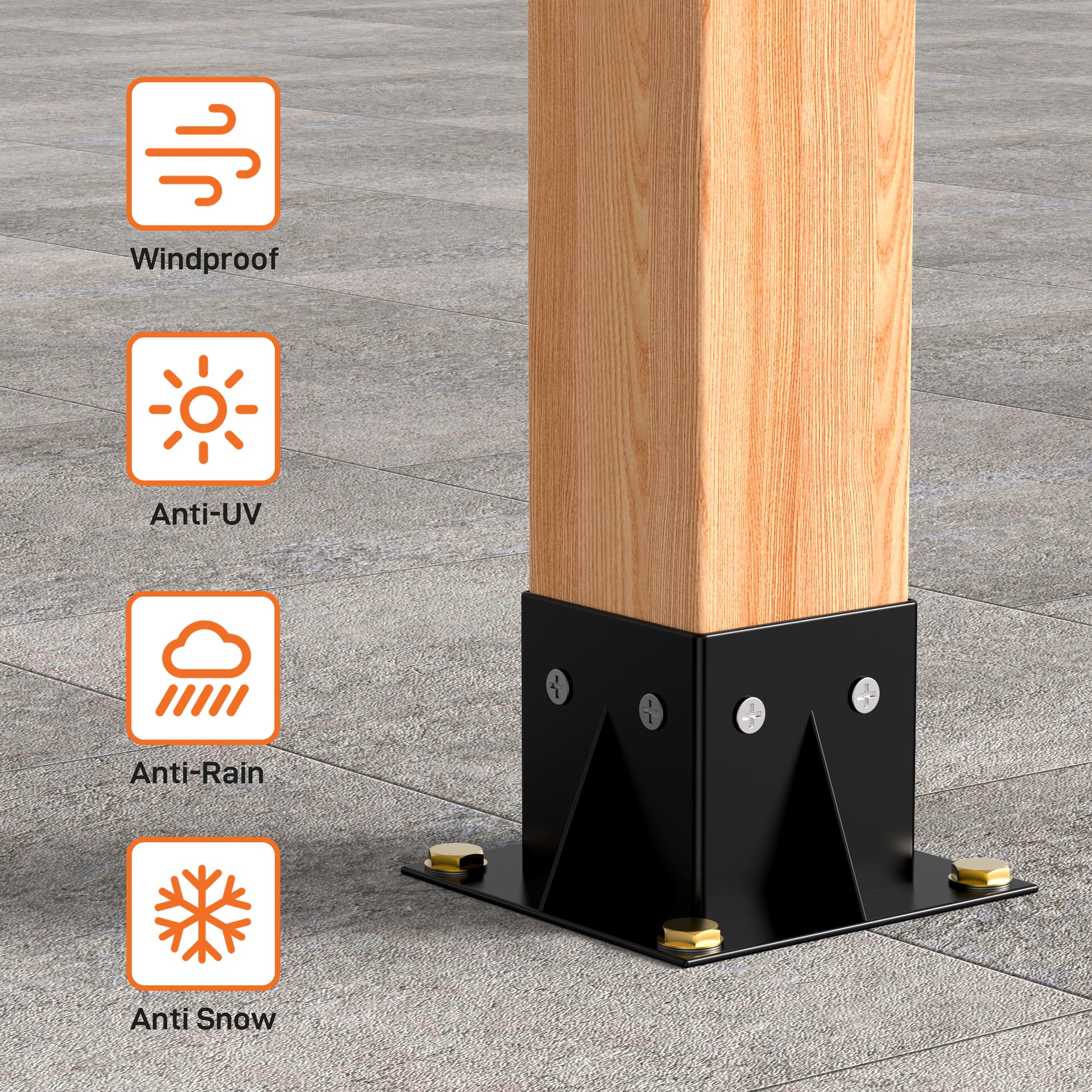 Garvee 4"x 4" (Inner 3.6"x3.6") Post Brackets, 4PC Heavy Duty Steel Post Base Supports for Outdoor Fence, Mailbox, Pergola Bracket Fence Kit, Black