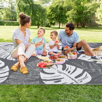 Garvee Outdoor Grey & White 9x12 Rug Waterproof Reversible Outdoor Plastic Straw Rug Tropics Palm Leaves Patio Rug Indoor Outdoor Carpet RV Mat for Deck Backyard Patio RV Camping Beach