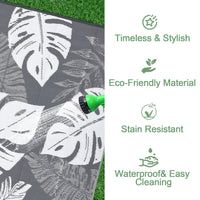 Garvee Outdoor Grey & White 9x12 Rug Waterproof Reversible Outdoor Plastic Straw Rug Tropics Palm Leaves Patio Rug Indoor Outdoor Carpet RV Mat for Deck Backyard Patio RV Camping Beach