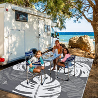 GARVEE Outdoor Grey & White 8x10 Rug Waterproof Reversible Outdoor Plastic Straw Rug Modern Palm Leaves Patio Rug Indoor Outdoor Carpet RV Mat Outside for Patio Camp Balcony Deck Picnic