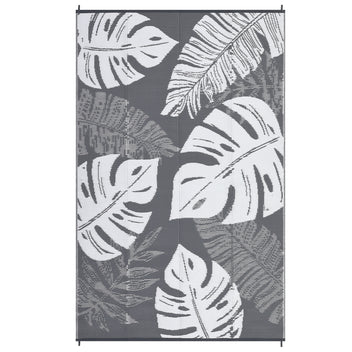 Garvee Outdoor Grey & White 8x10 Rug Waterproof Reversible Outdoor Plastic Straw Rug Modern Palm Leaves Patio Rug Indoor Outdoor Carpet RV Mat Outside for Patio Camp Balcony Deck Picnic