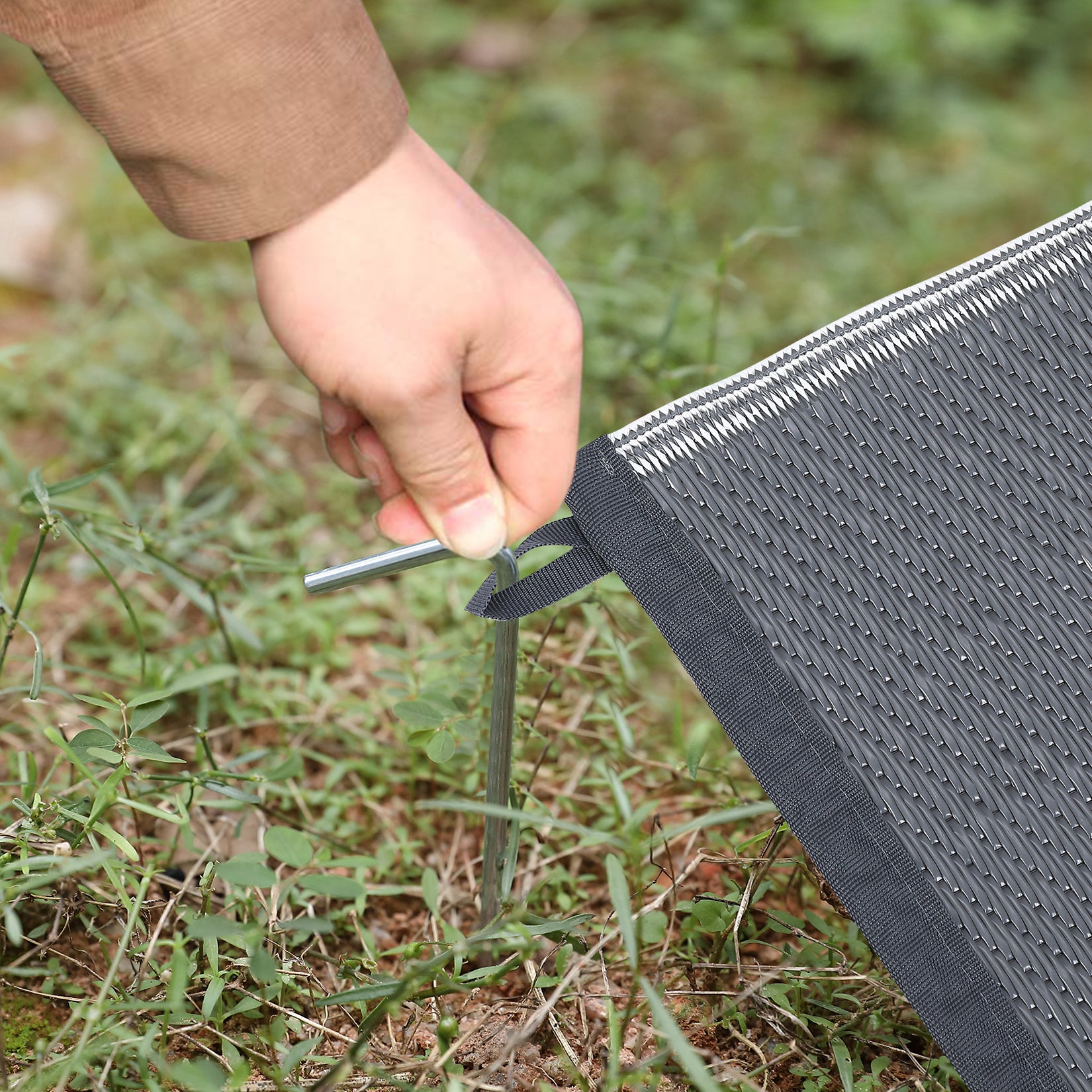 Garvee Outdoor Grey & White 9x12 Rug Waterproof Reversible Outdoor Plastic Straw Rug Tropics Palm Leaves Patio Rug Indoor Outdoor Carpet RV Mat for Deck Backyard Patio RV Camping Beach