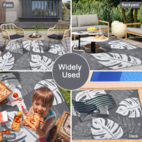 Garvee Outdoor Grey & White 9x12 Rug Waterproof Reversible Outdoor Plastic Straw Rug Tropics Palm Leaves Patio Rug Indoor Outdoor Carpet RV Mat for Deck Backyard Patio RV Camping Beach