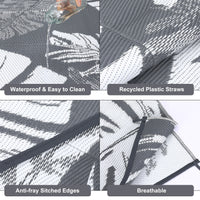 Garvee Outdoor Grey & White 9x12 Rug Waterproof Reversible Outdoor Plastic Straw Rug Tropics Palm Leaves Patio Rug Indoor Outdoor Carpet RV Mat for Deck Backyard Patio RV Camping Beach