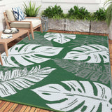 Garvee 9x12 Outdoor Rug Waterproof Reversible Plastic Straw Patio Rug with Tropical Palm Leaves, Lightweight Indoor Outdoor Carpet for Deck, RV, Camping & Beach, Green - Green