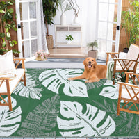 Garvee Outdoor Green 8x10 Rug Waterproof Reversible Outdoor Plastic Straw Rug Modern Palm Leaves Patio Rug Indoor Outdoor Carpet RV Mat Outside for Patio Camp Balcony Deck Picnic