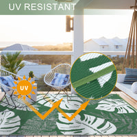 Garvee Outdoor Green 9x12 Rug Waterproof Reversible Outdoor Plastic Straw Rug Tropics Palm Leaves Patio Rug Indoor Outdoor Carpet RV Mat for Deck Backyard Patio RV Camping Beach
