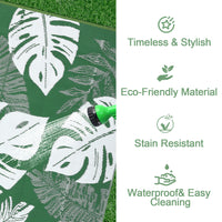 Garvee Outdoor Plastic Straw Area Reversible Rug with Tropical Palm Leaves Pattern for Patio, Deck, RV, and Beach