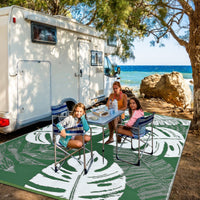 Garvee Outdoor Plastic Straw Area Reversible Rug with Tropical Palm Leaves Pattern for Patio, Deck, RV, and Beach