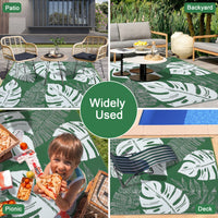 Garvee Outdoor Plastic Straw Area Reversible Rug with Tropical Palm Leaves Pattern for Patio, Deck, RV, and Beach