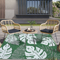Garvee Outdoor Plastic Straw Area Reversible Rug with Tropical Palm Leaves Pattern for Patio, Deck, RV, and Beach