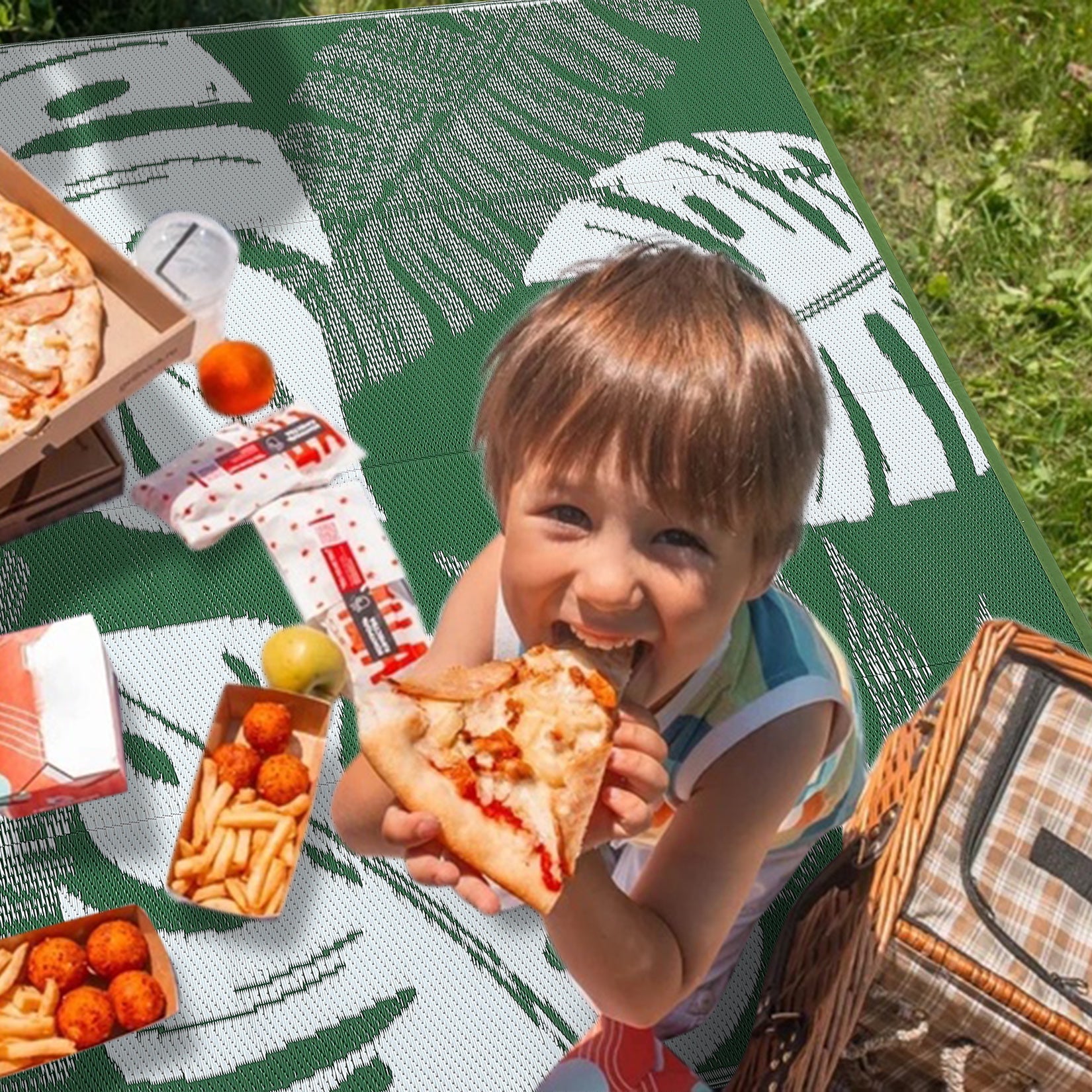 Garvee Outdoor Plastic Straw Area Reversible Rug with Tropical Palm Leaves Pattern for Patio, Deck, RV, and Beach