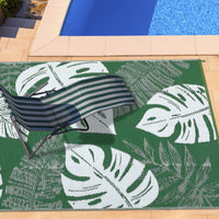 Garvee Outdoor Plastic Straw Area Reversible Rug with Tropical Palm Leaves Pattern for Patio, Deck, RV, and Beach