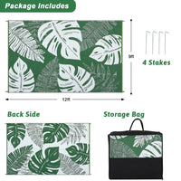Garvee Outdoor Plastic Straw Area Reversible Rug with Tropical Palm Leaves Pattern for Patio, Deck, RV, and Beach